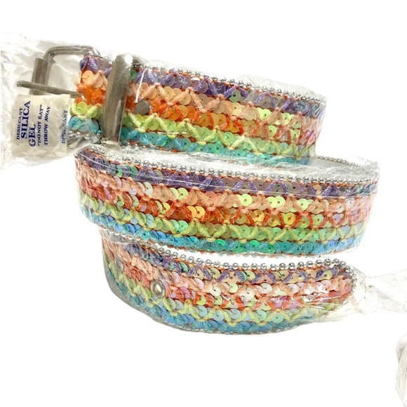Multicolor Belt Rainbow Sequin Belts Size Med Large Multicolored Sparkly Flashy - Picture 1 of 5